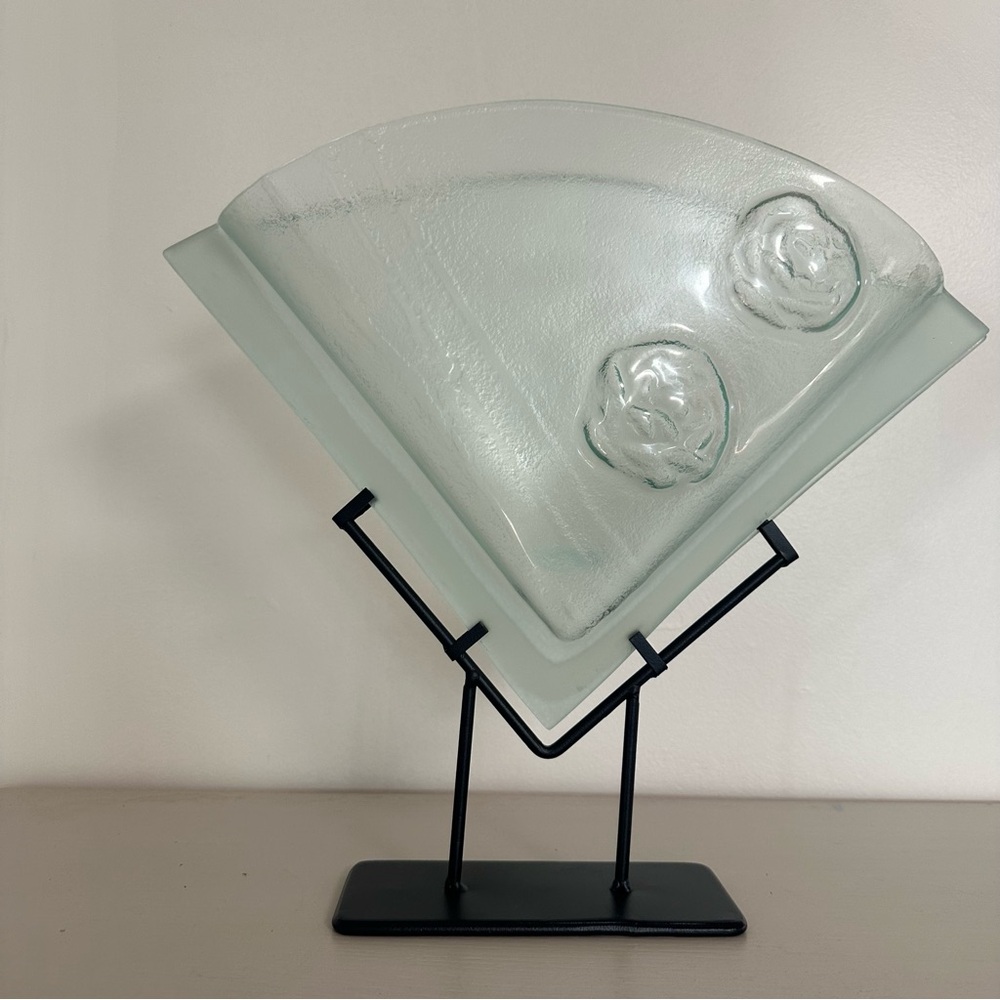 Handmade Fused Glass Art Fan Vase on Metal Stand- Vase 11” With Stand 14” Tall